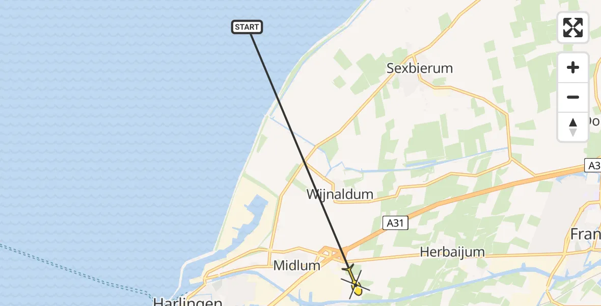 Routekaart van de vlucht: Ambulancehelikopter naar Harlingen, Ungabuurtsterweg