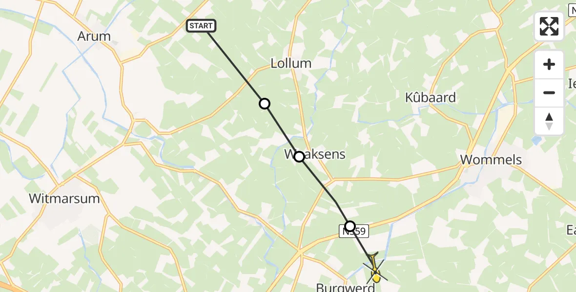 Routekaart van de vlucht: Ambulanceheli naar Burgwerd, Waaxenserweg