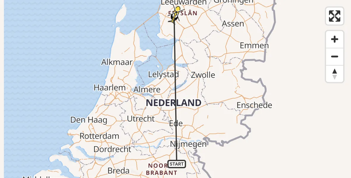 Routekaart van de vlucht: Traumahelikopter naar Lytsewierrum, Thaborwei