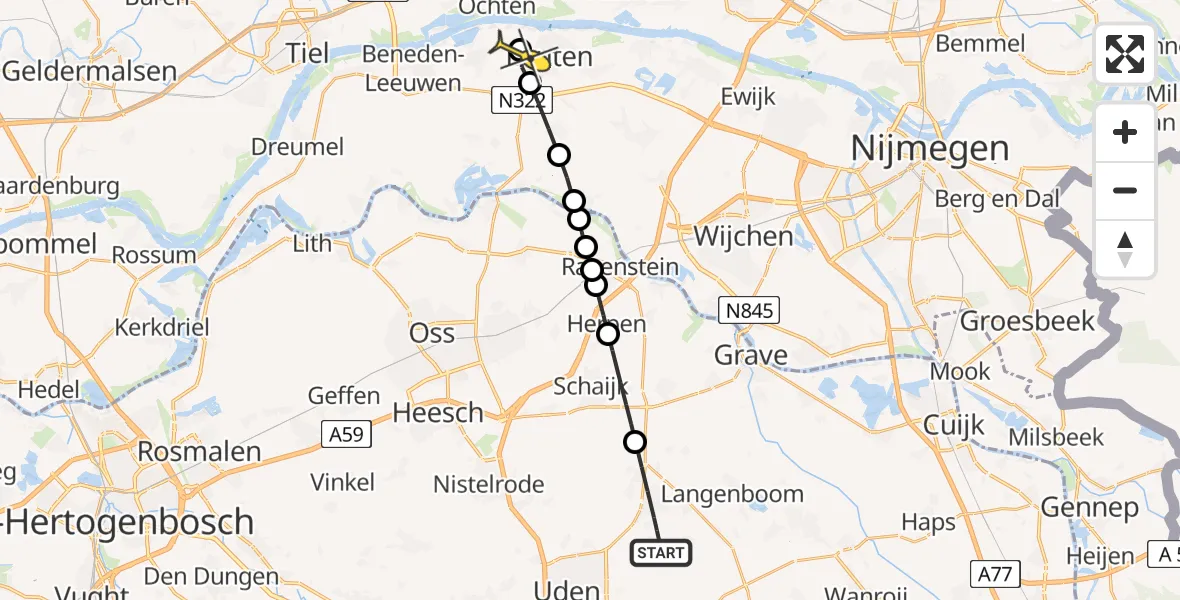 Routekaart van de vlucht: Lifeliner 3 naar Druten, Brand