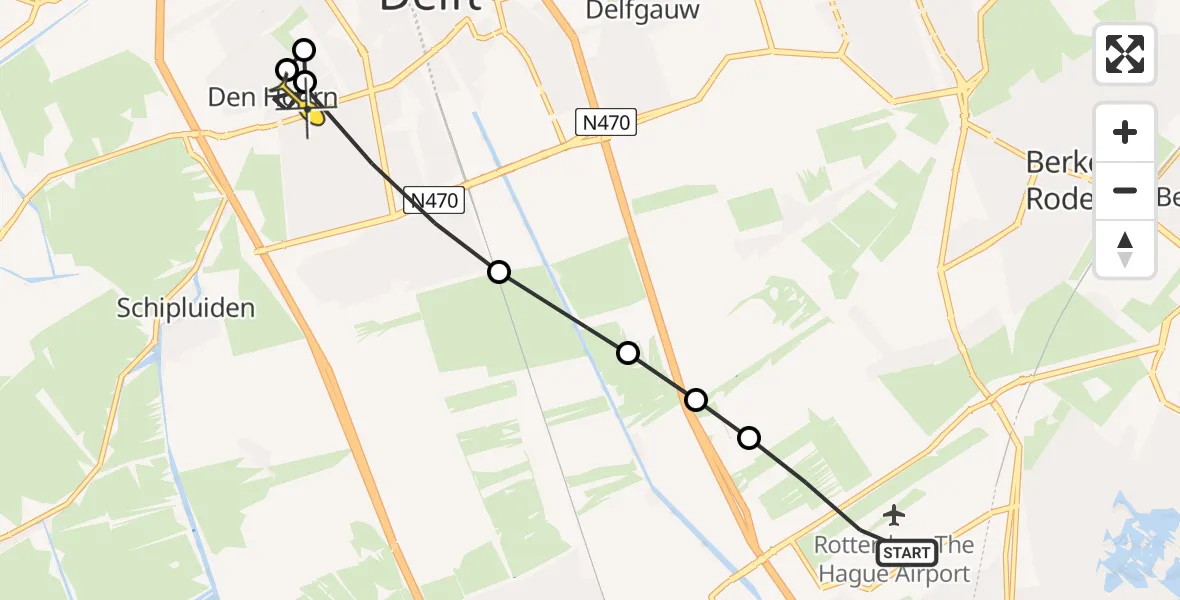 Routekaart van de vlucht: Lifeliner 2 naar Den Hoorn, Oude Veiling