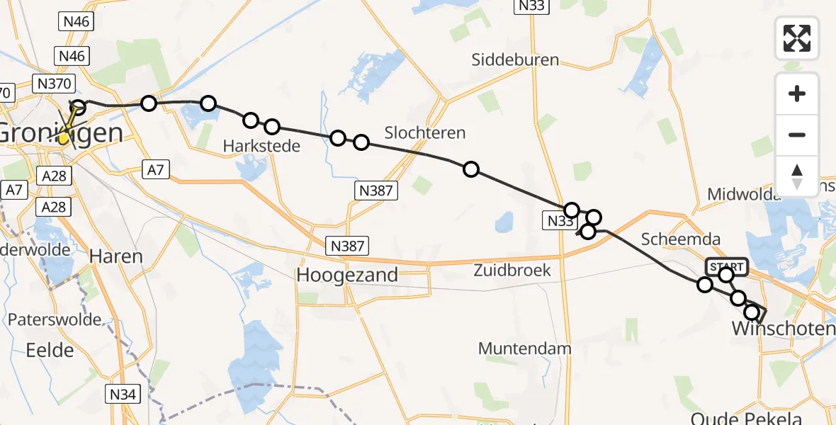 Routekaart van de vlucht: Lifeliner 4 naar Universitair Medisch Centrum Groningen, Singellaan