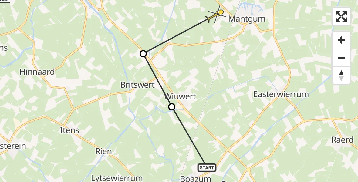 Routekaart van de vlucht: Ambulanceheli naar Mantgum, Slinke