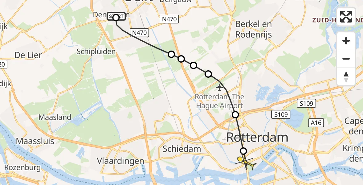 Routekaart van de vlucht: Lifeliner 2 naar Erasmus MC, Händellaan