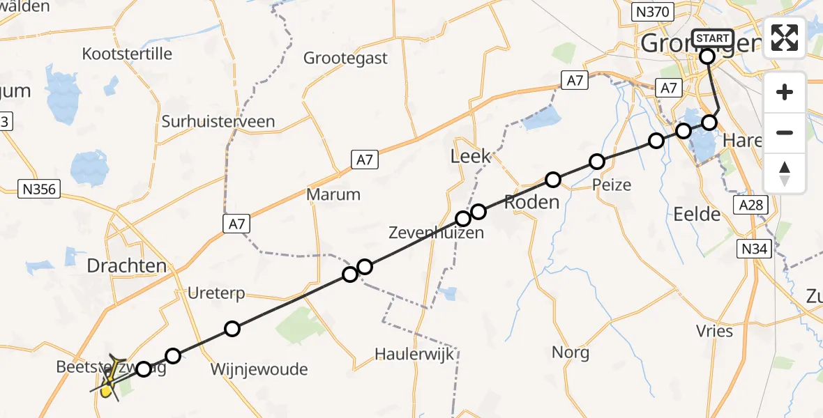 Routekaart van de vlucht: Lifeliner 4 naar Beetsterzwaag, Zuiderpark