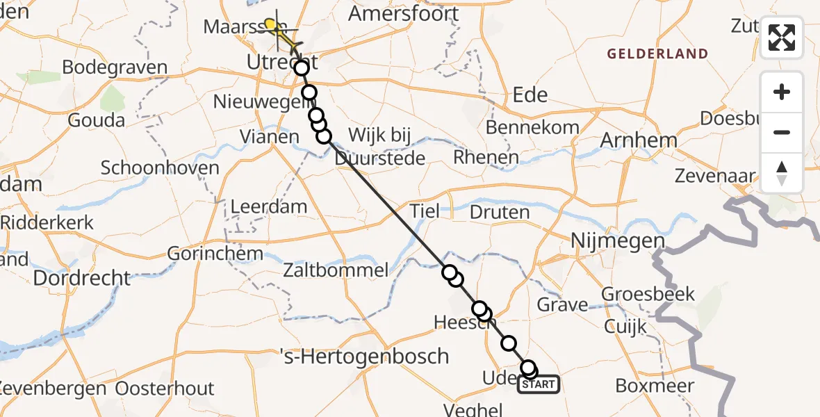 Routekaart van de vlucht: Politiehelikopter naar Utrecht, Zeelandsedijk