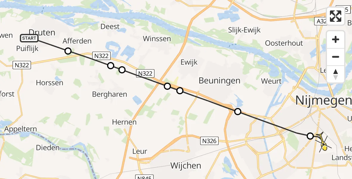 Routekaart van de vlucht: Lifeliner 3 naar Radboud Universitair Medisch Centrum, Scharenburg