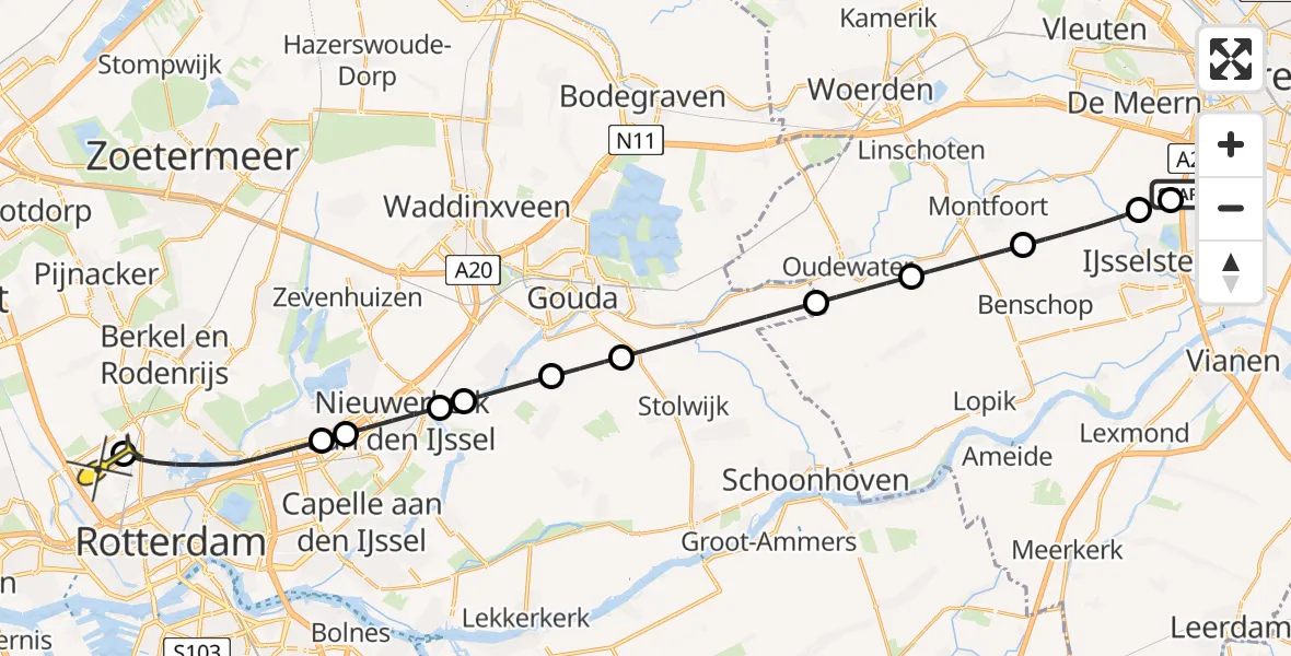 Routekaart van de vlucht: Lifeliner 2 naar Rotterdam The Hague Airport, Nedereindseweg