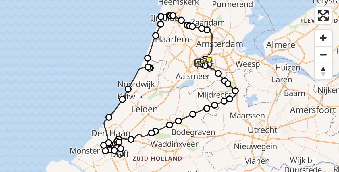 Routekaart van de vlucht: Politieheli naar Schiphol, Mr. Jac. Takkade