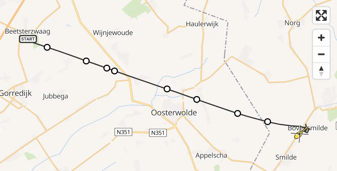 Routekaart van de vlucht: Lifeliner 4 naar Bovensmilde, Opsterland