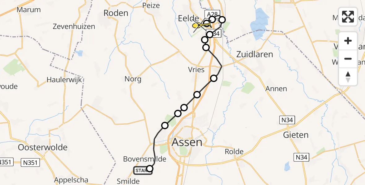 Routekaart van de vlucht: Lifeliner 4 naar Groningen Airport Eelde, Witterweg