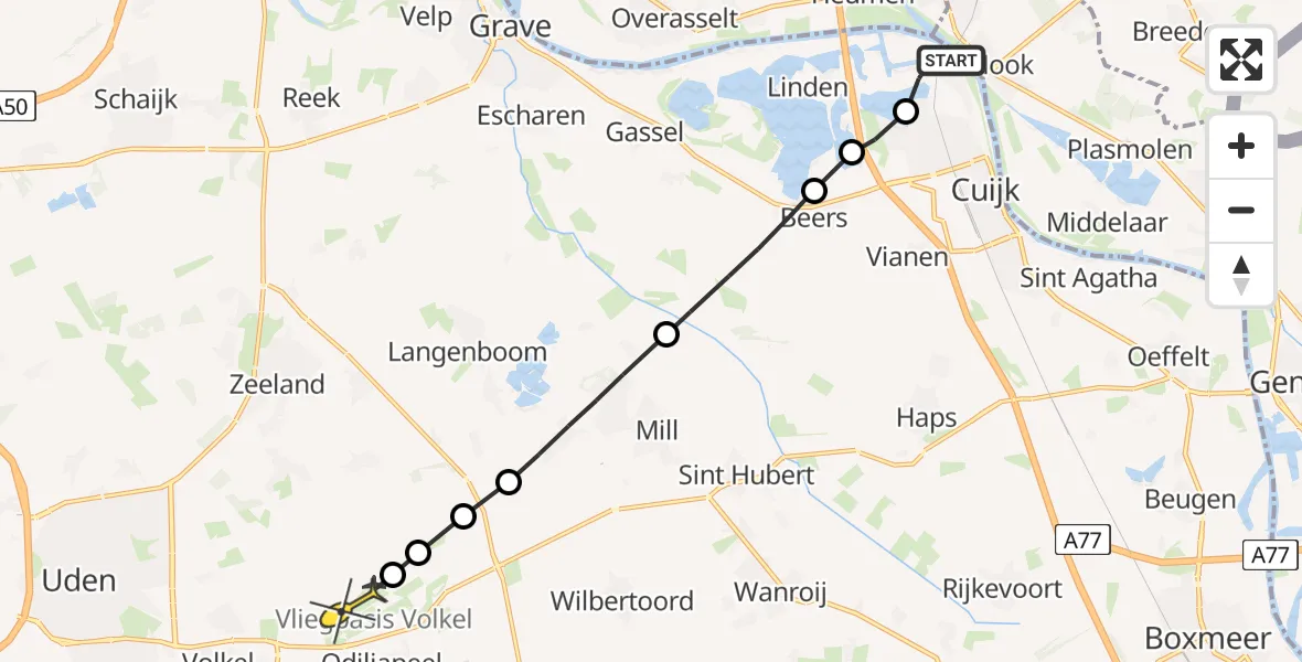 Routekaart van de vlucht: Lifeliner 3 naar Vliegbasis Volkel, Kling