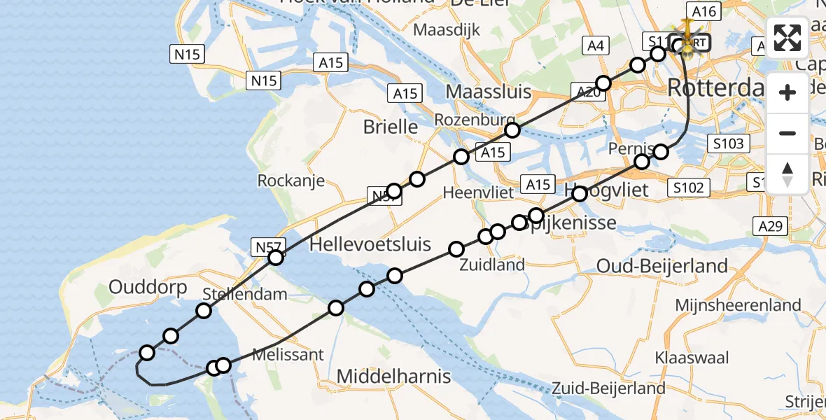 Vluchtroute Traumahelikopter Rotterdam The Hague Airport - Rotterdam The Hague Airport, 14 maart 2024, 14:26