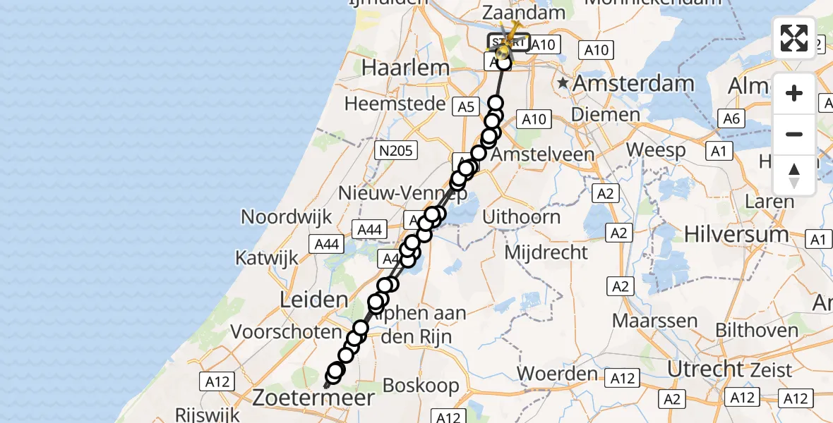 Vluchtroute Traumahelikopter van Amsterdam Heliport naar Amsterdam Heliport