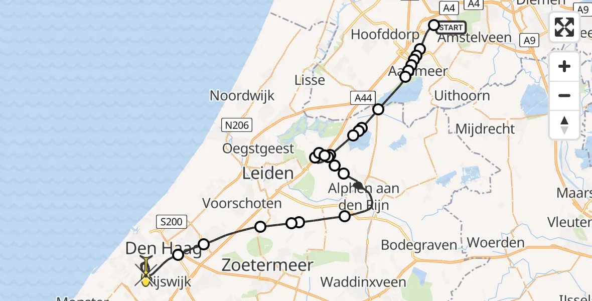 Routekaart van de vlucht: Politieheli naar Den Haag, Thermiekstraat