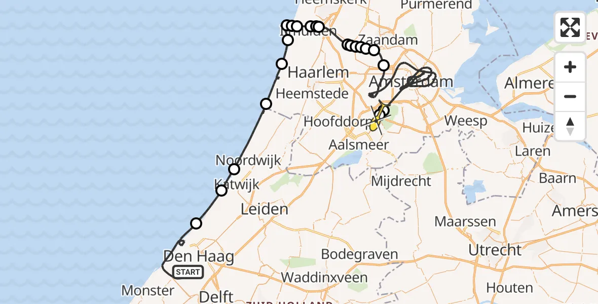 Routekaart van de vlucht: Politieheli naar Schiphol, Odoornstraat