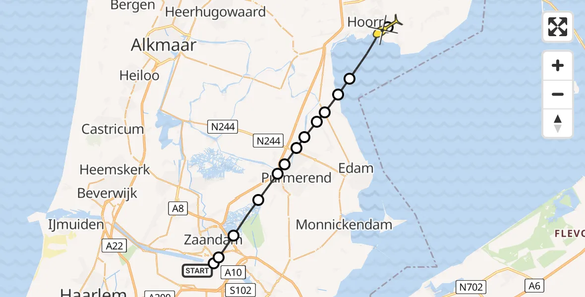 Routekaart van de vlucht: Lifeliner 1 naar Schellinkhout, Westhavenweg
