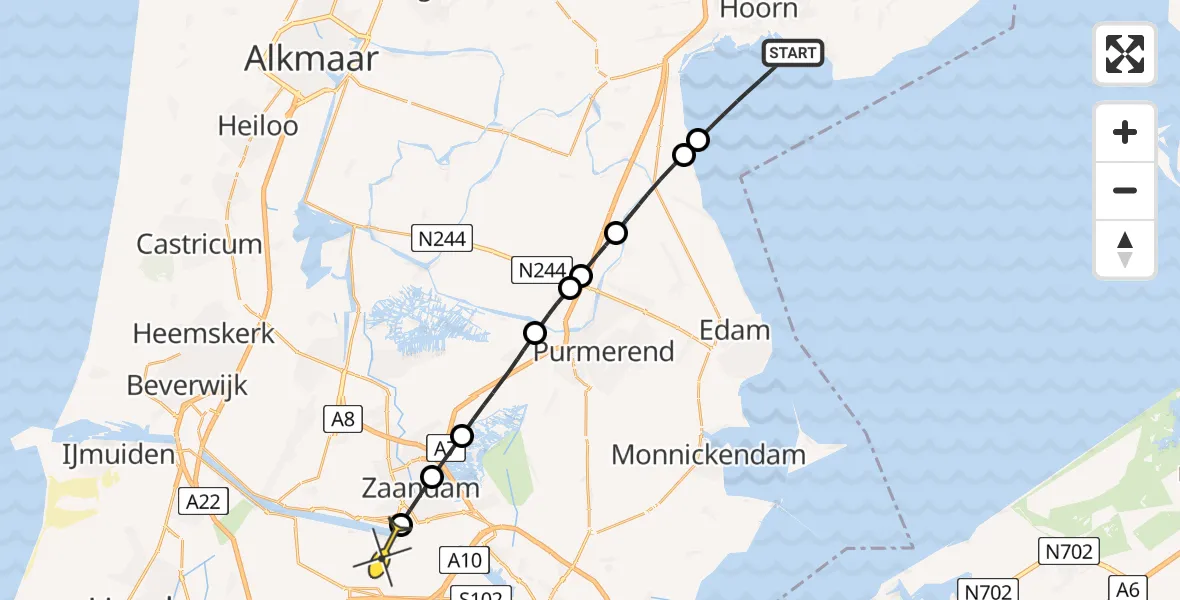 Routekaart van de vlucht: Lifeliner 1 naar Amsterdam Heliport, Hoorn