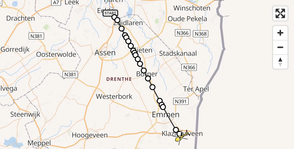 Routekaart van de vlucht: Lifeliner 4 naar Klazienaveen, Duinstraat