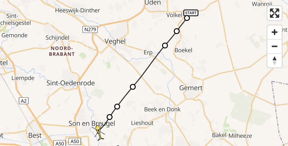 Routekaart van de vlucht: Lifeliner 3 naar Son en Breugel, Luttelweg