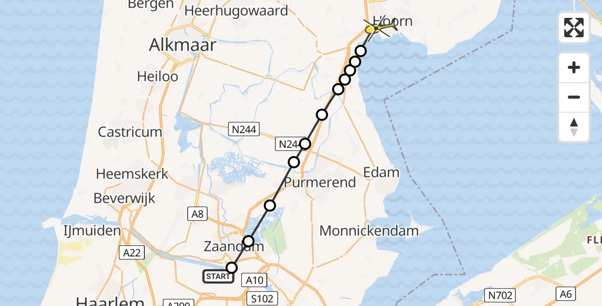 Routekaart van de vlucht: Lifeliner 1 naar Hoorn, Westhavenweg
