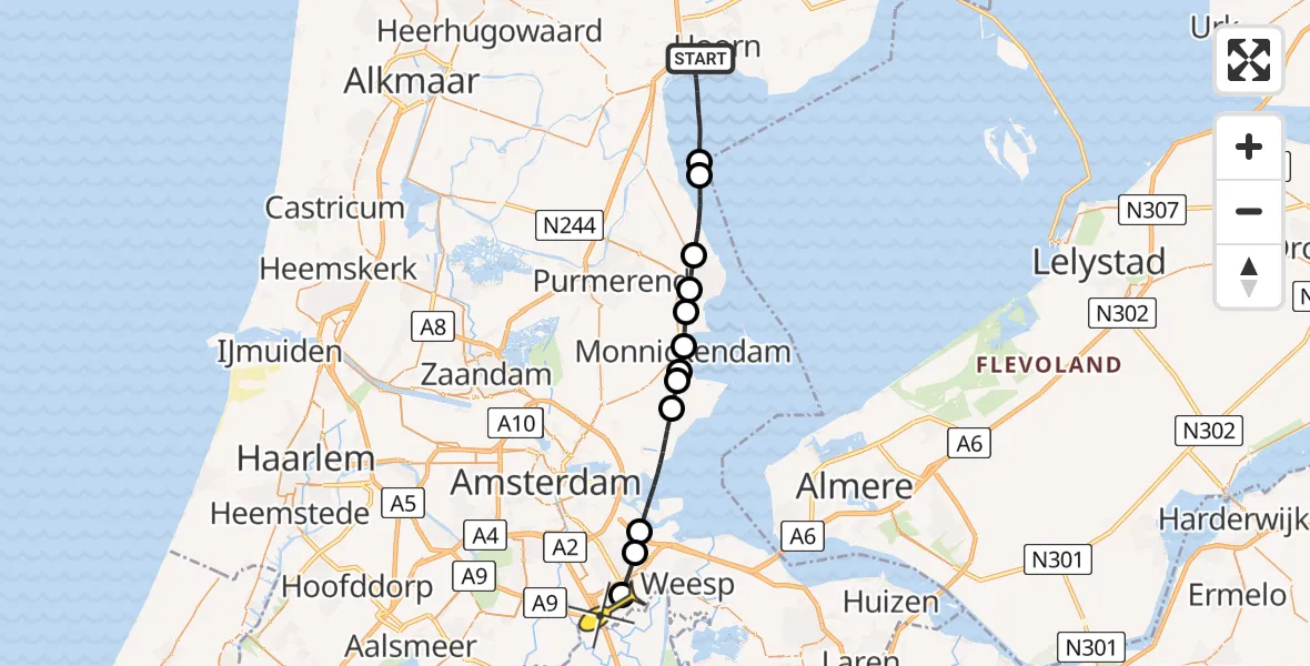 Routekaart van de vlucht: Lifeliner 1 naar Academisch Medisch Centrum (AMC), Westerdijk
