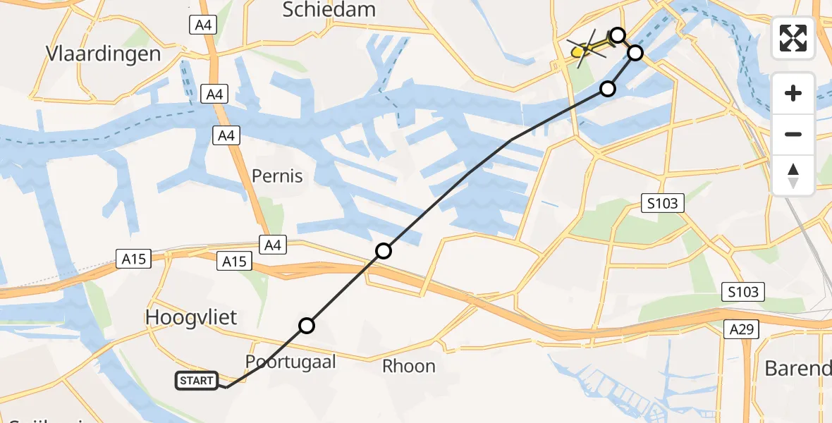 Routekaart van de vlucht: Lifeliner 2 naar Erasmus MC, De Heuvel