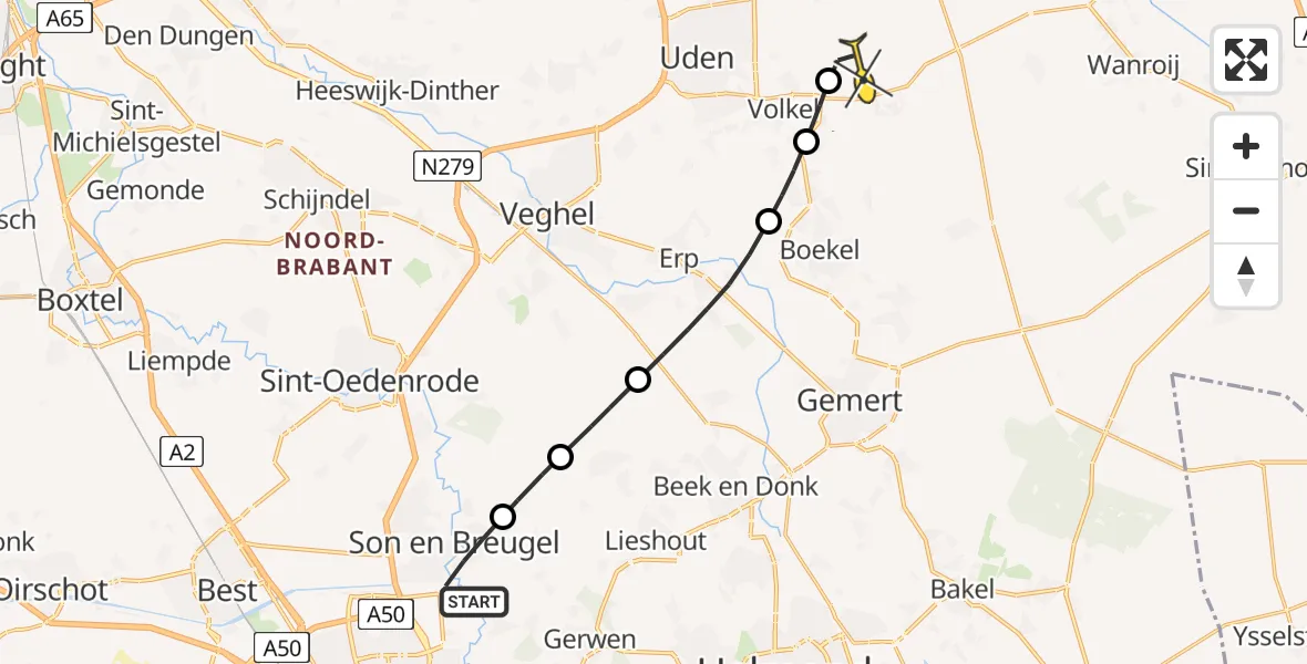 Routekaart van de vlucht: Lifeliner 3 naar Vliegbasis Volkel, Driehoek