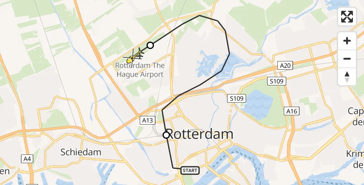 Routekaart van de vlucht: Lifeliner 2 naar Rotterdam The Hague Airport, Claes de Vrieselaan