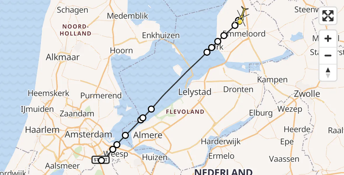 Routekaart van de vlucht: Lifeliner 1 naar Bant, Abcouderstraatweg