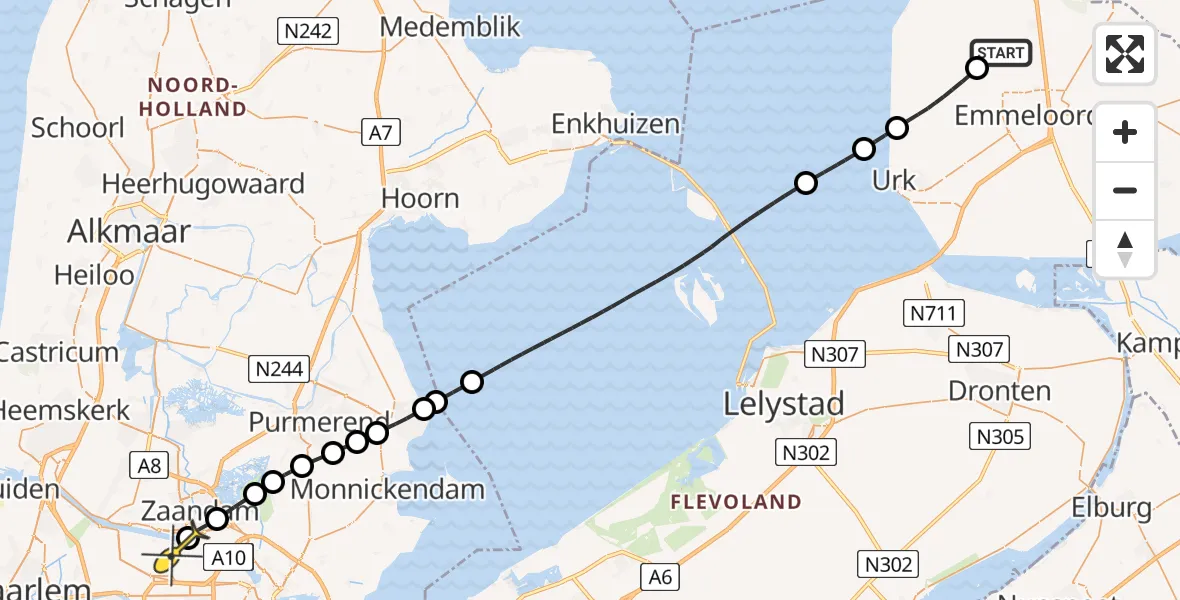 Routekaart van de vlucht: Lifeliner 1 naar Amsterdam Heliport, Klutenweg