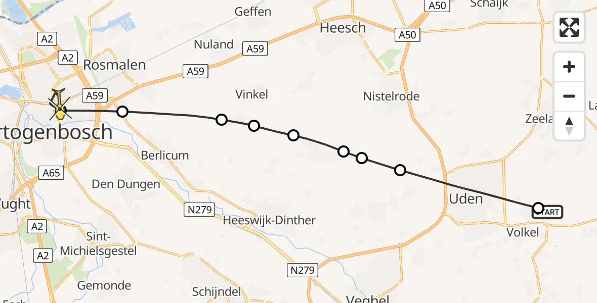 Routekaart van de vlucht: Lifeliner 3 naar 's-Hertogenbosch, Weverstraat