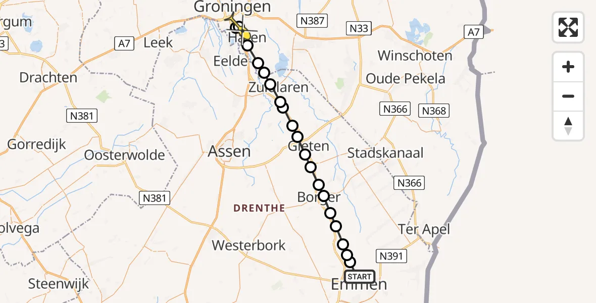 Routekaart van de vlucht: Lifeliner 4 naar Haren, Odoornerweg