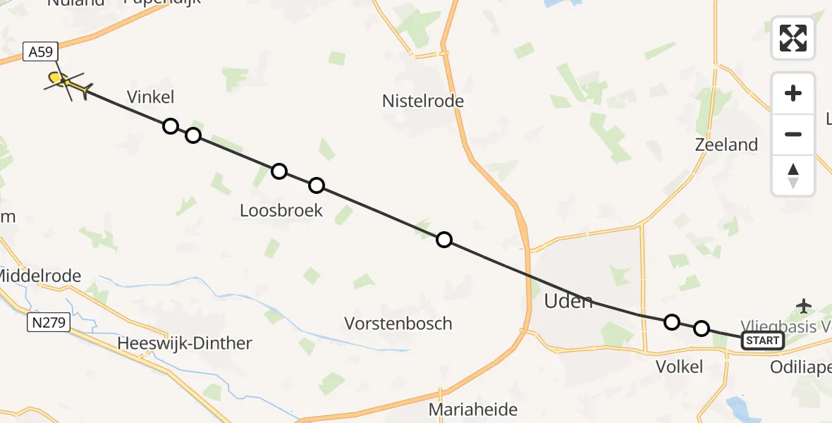 Routekaart van de vlucht: Politiehelikopter naar Vinkel, Venstraat