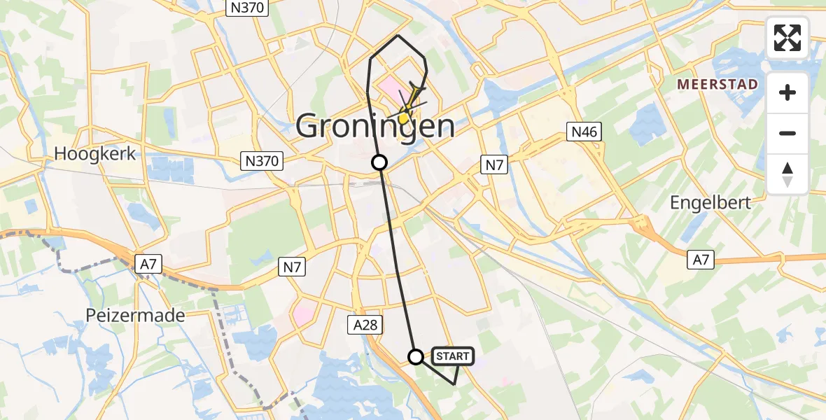 Routekaart van de vlucht: Lifeliner 4 naar Universitair Medisch Centrum Groningen, Achterberglaan