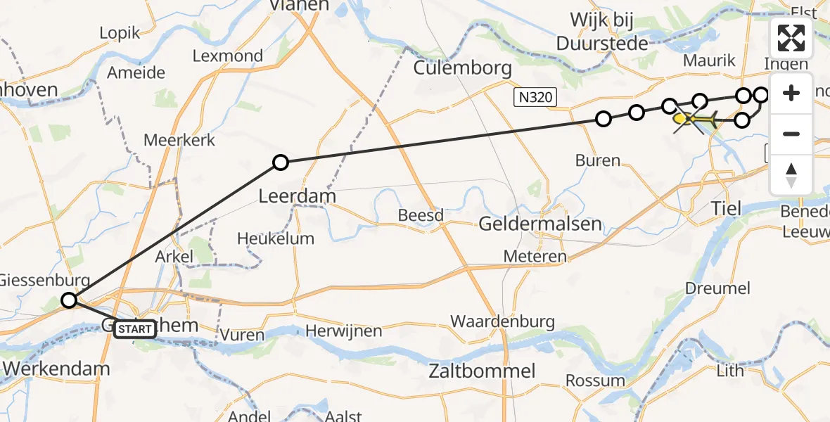 Routekaart van de vlucht: Politieheli naar Zoelen, Parallelweg