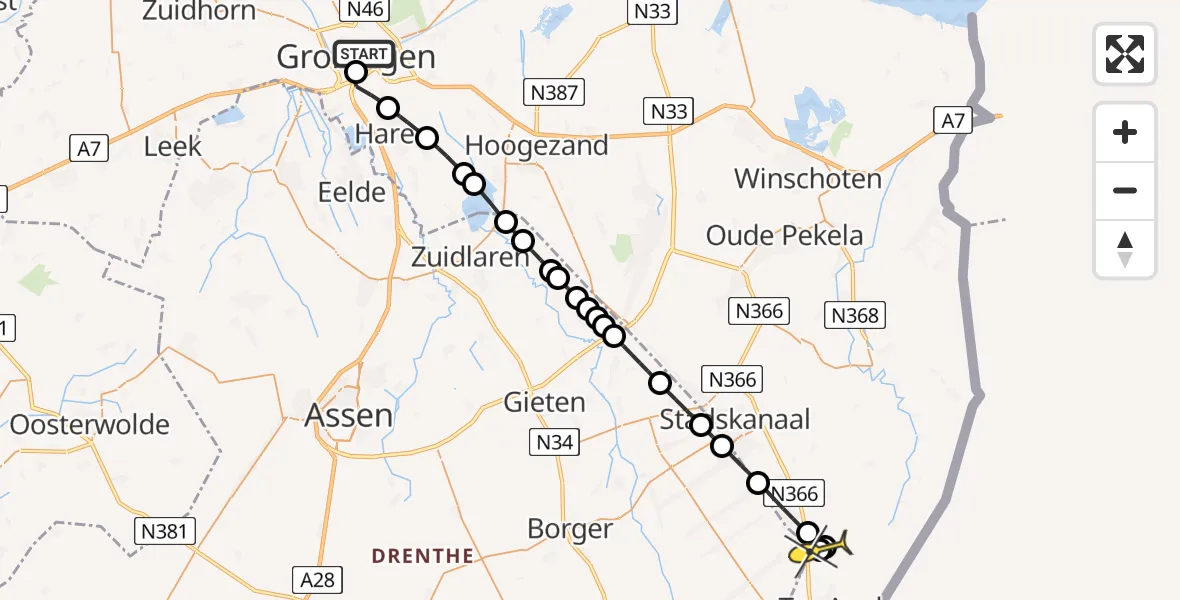 Routekaart van de vlucht: Lifeliner 4 naar Ter Apelkanaal, Hereplein