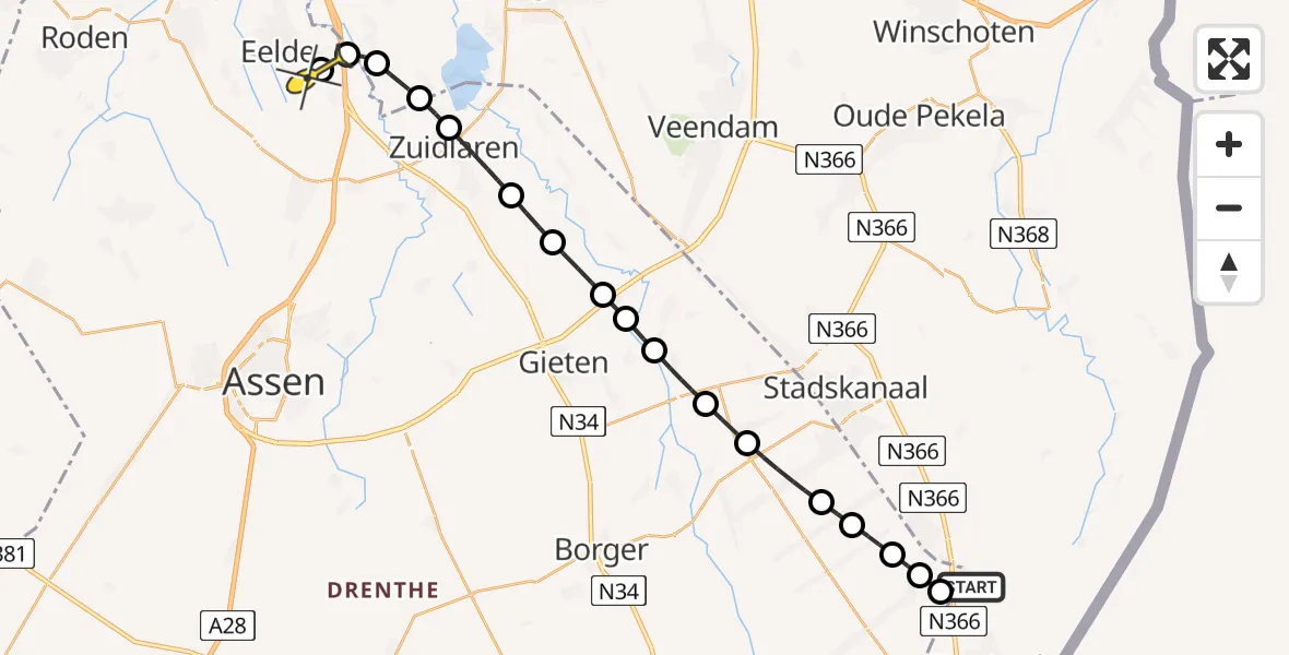 Routekaart van de vlucht: Lifeliner 4 naar Groningen Airport Eelde, 2e Valthermond