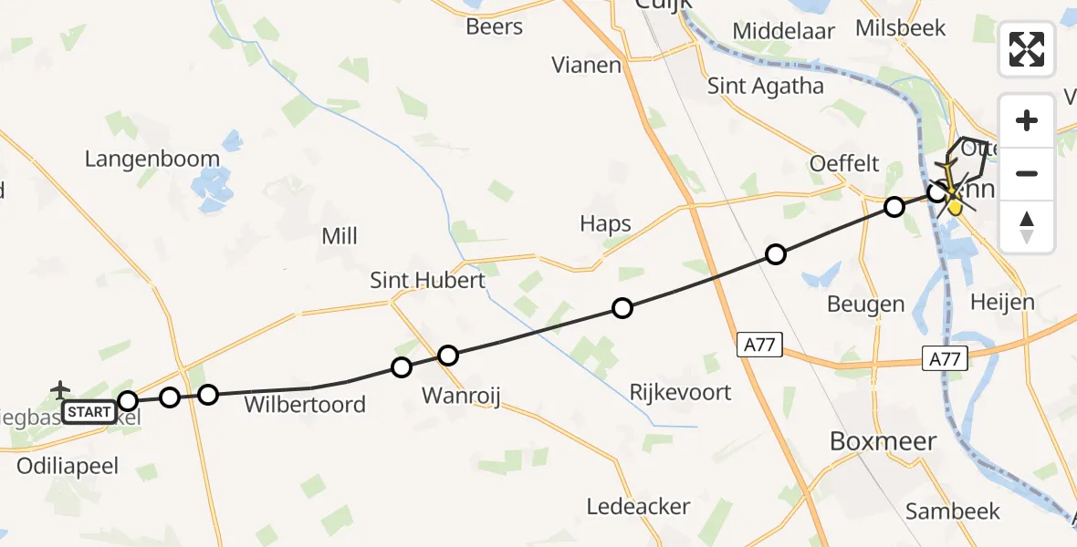 Routekaart van de vlucht: Lifeliner 3 naar Gennep, De Peel