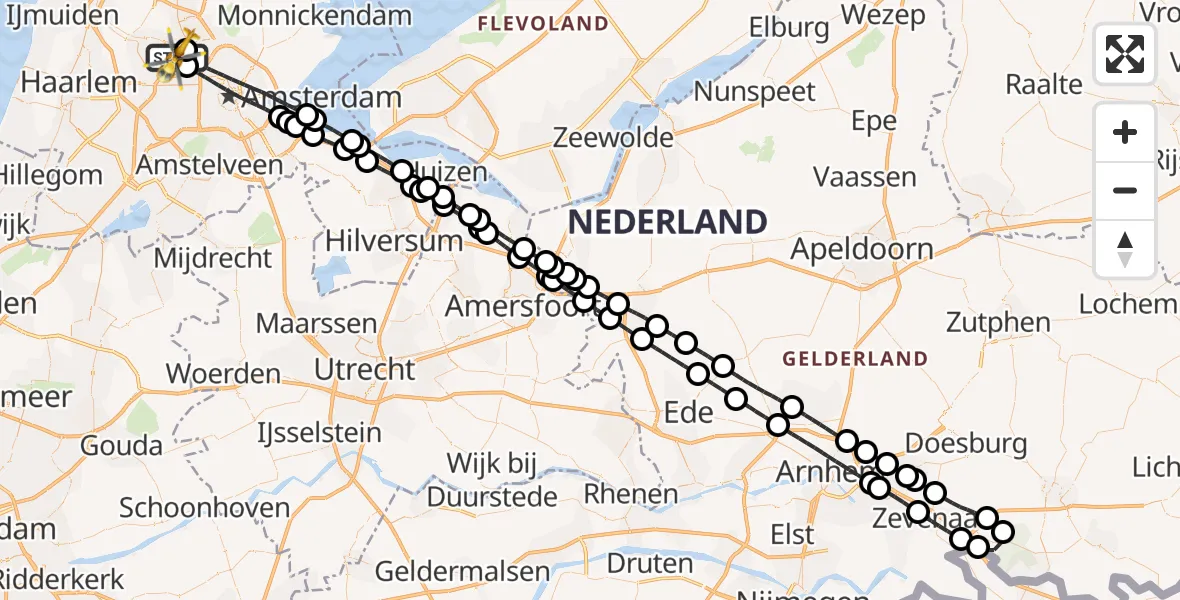Vluchtroute Traumahelikopter van Amsterdam Heliport naar Amsterdam Heliport
