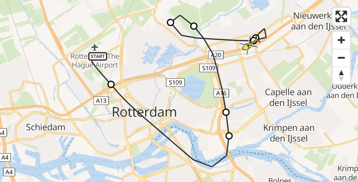 Routekaart van de vlucht: Lifeliner 2 naar Rotterdam, Van der Duijn van Maasdamweg