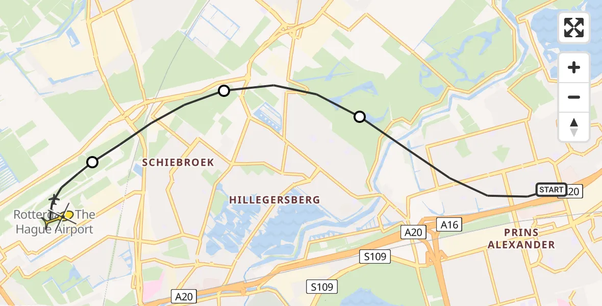 Routekaart van de vlucht: Lifeliner 2 naar Rotterdam The Hague Airport, Rijstgras