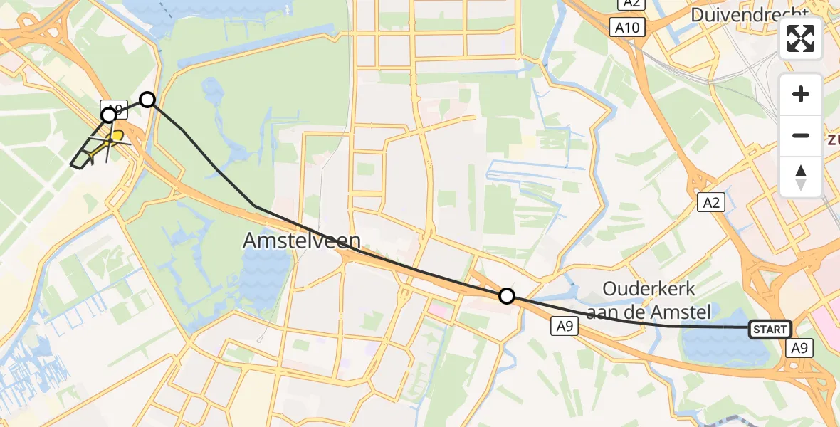 Routekaart van de vlucht: Politiehelikopter naar Schiphol, Holendrechterweg