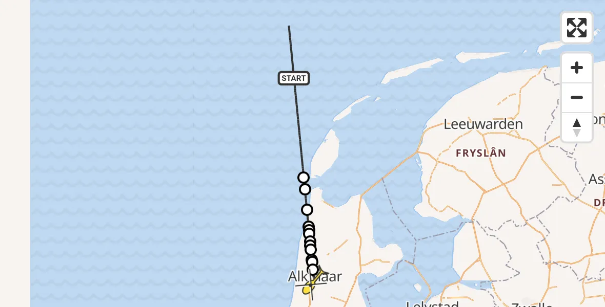 Routekaart van de vlucht: Kustwachthelikopter naar Alkmaar, Parelweg