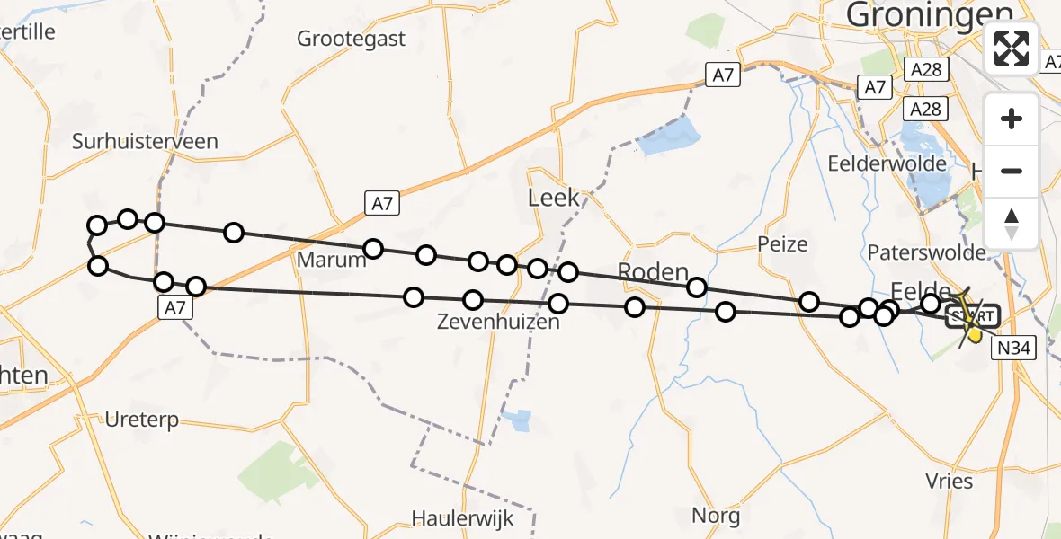 Routekaart van de vlucht: Lifeliner 4 naar Groningen Airport Eelde, Molenweg