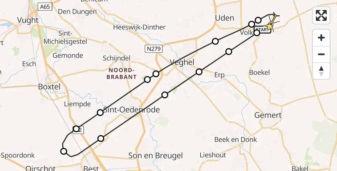 Routekaart van de vlucht: Lifeliner 3 naar Vliegbasis Volkel, Heikantsepad