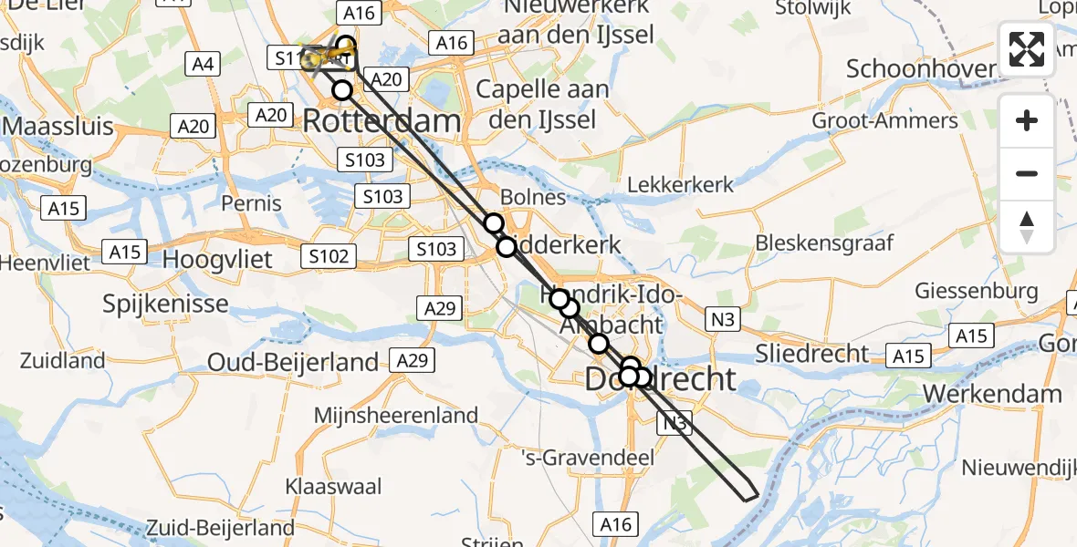 Vluchtroute Traumahelikopter Rotterdam The Hague Airport - Rotterdam The Hague Airport, 15 maart 2024, 08:02