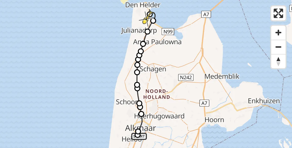 Routekaart van de vlucht: Kustwachthelikopter naar Vliegveld De Kooy, Mauritskade