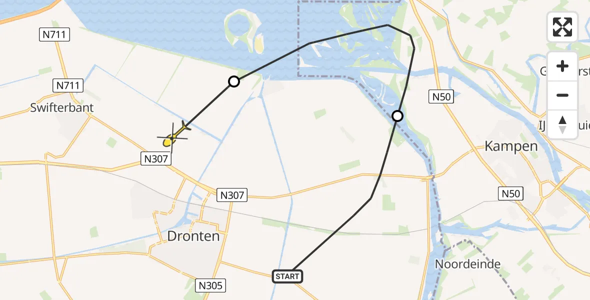 Routekaart van de vlucht: Politieheli naar Dronten, Oudebosweg