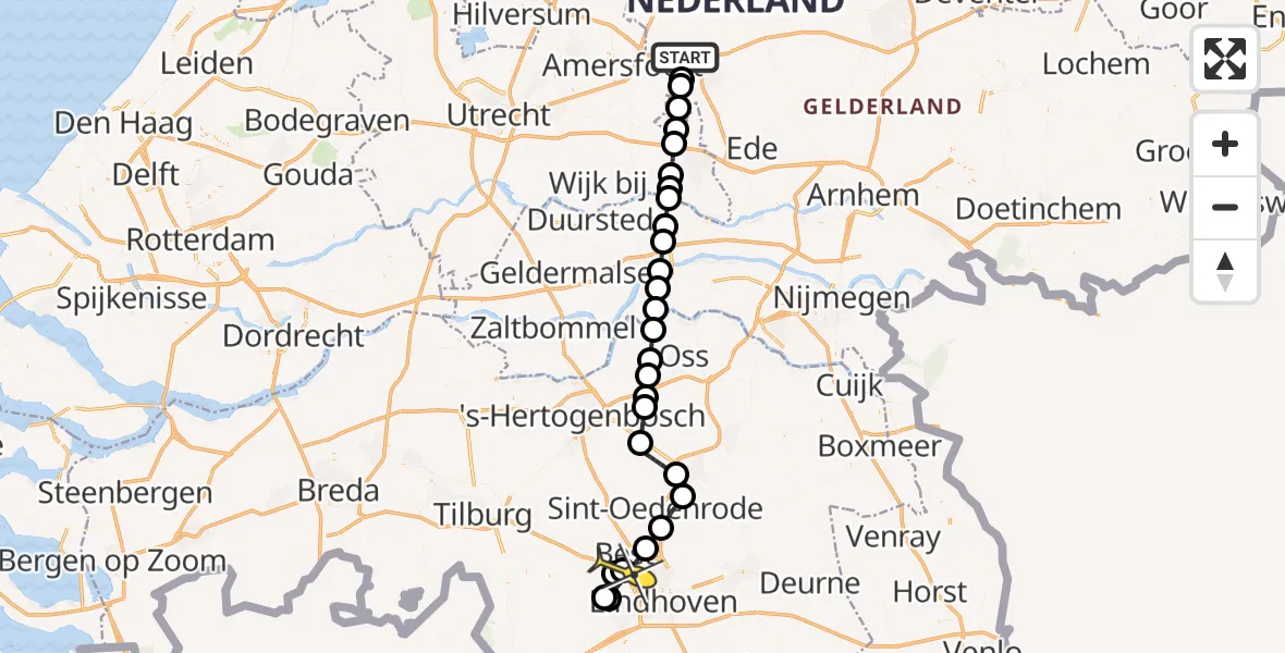 Routekaart van de vlucht: Politieheli naar Eindhoven, Aarderweg